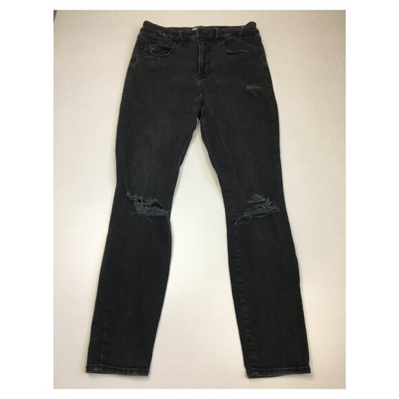 GOOD AMERICAN Black Wash Distressed Ripped Knee 5 Pocket Jeans - Picture 1 of 11
